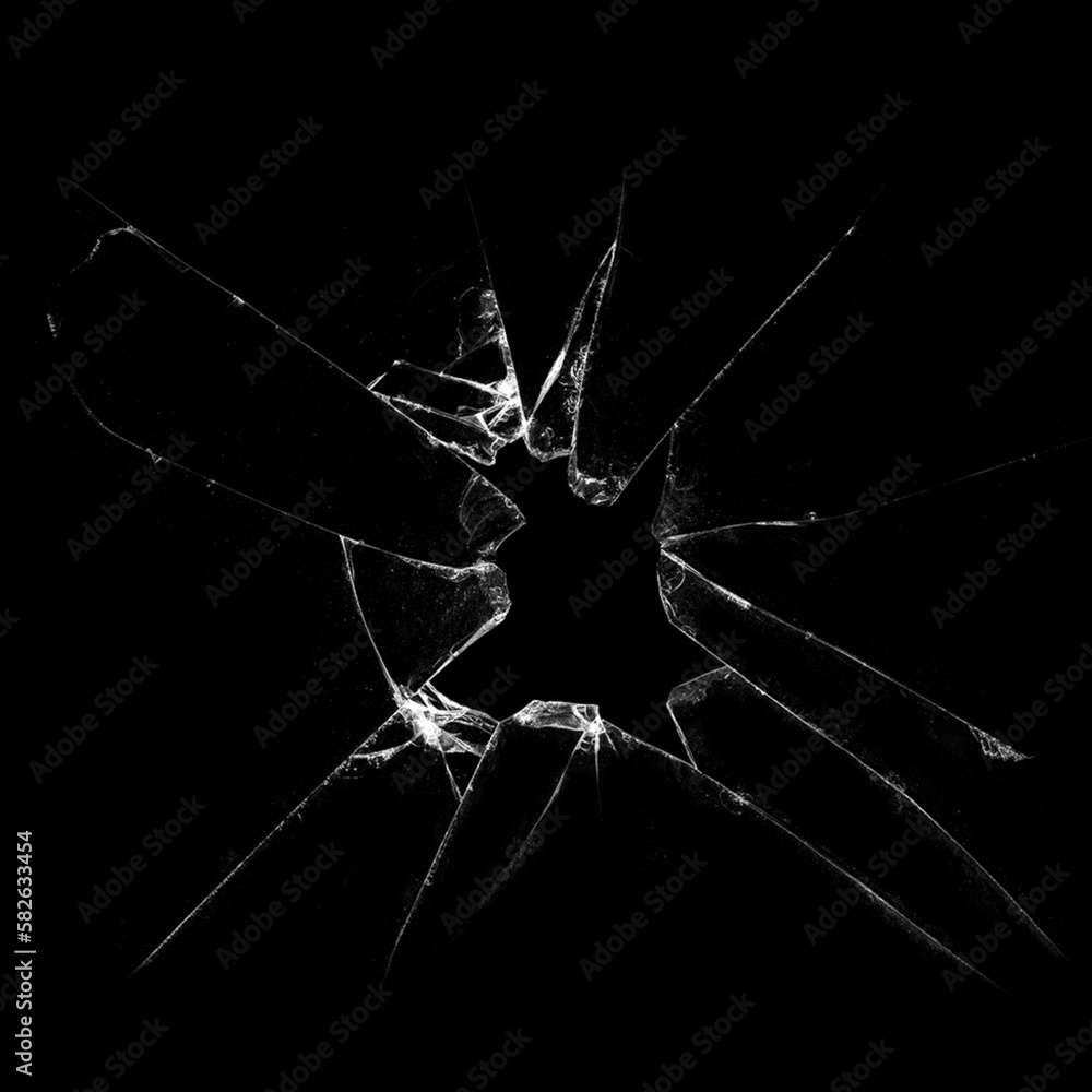 Pieces of destructed Shattered glass. Royalty highquality free stock