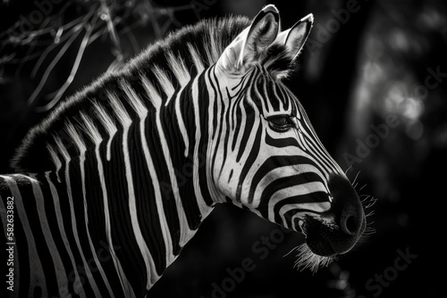 The profile head image of a zebra at a South African wildlife reserve. Generative AI