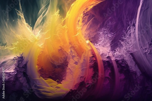 Color abstract background  paint strokes. Yellow  green and purple oil painting.