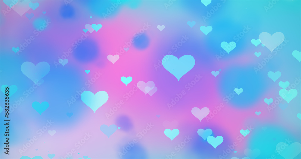 Glowing tender flying love hearts on a light blue background for Valentine's Day Glowing tender flying love hearts on a light blue background for Valentine's Day
