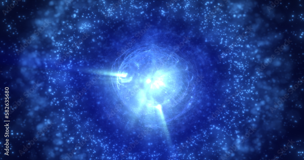 Abstract futuristic glowing blue light round sphere cosmic star from magic high tech energy on space galaxy background. Abstract background Abstract futuristic glowing blue light round sphere cosmic star from magic high tech energy on space galaxy background. Abstract background
