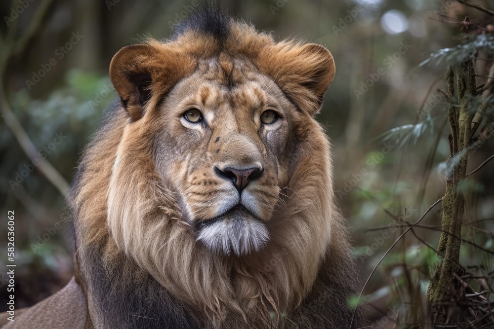 Obraz premium Maneless lion on the Isle of Wight that was saved. Generative AI