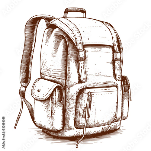 Retro backpack sketch hand drawn in doodle style illustration Travel