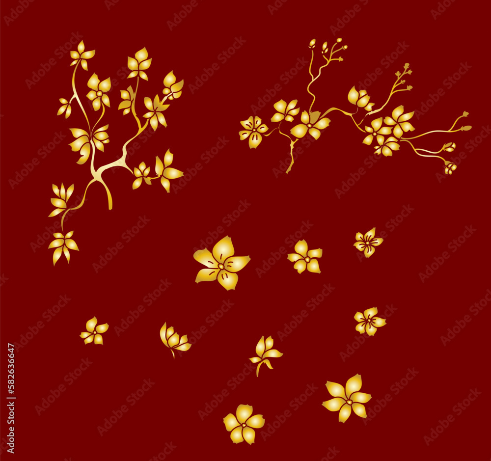 Gold flower vector set on black background,Sakura vector Gold. Gold flower vector set on black background,Sakura vector Gold.