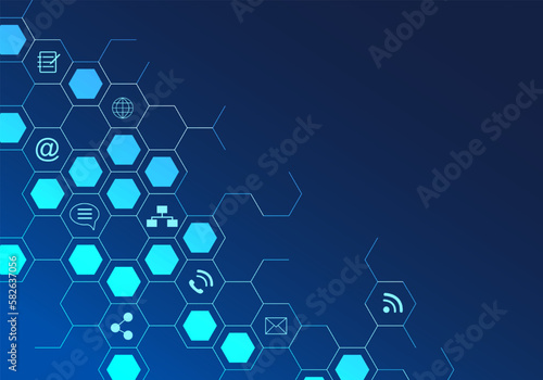 Hexagonal technology background which implies connecting technology as a smart technology that helps businesses run smoothly and grow at a faster speed
