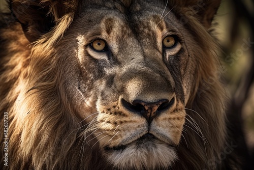 fantastic depiction of an african lion in the Serengeti  Tanzania. Generative AI