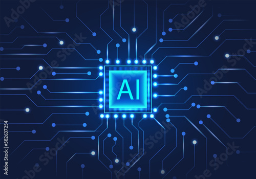 Artificial intelligence chip with the letters AI in the middle is like a computer that controls everything. It is a technology that will help in business matters. industry, even human daily activities