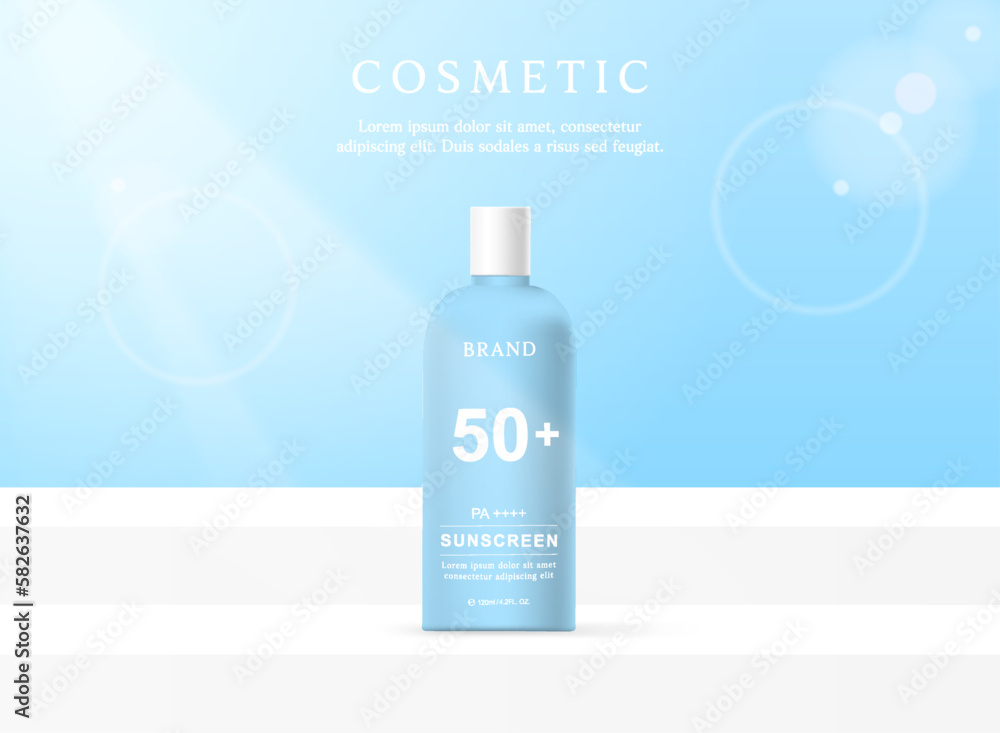 Sunscreen product ads template on blue background. Sunscreen product ads template on blue background.