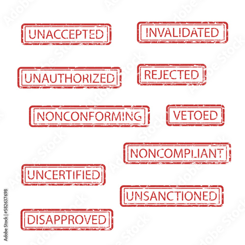 Rubber stamps of rejection and cancelled collection photo