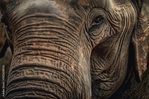 Asiatic Elephant Close Up Portrait in Sri Lanka. Generative AI © AkuAku