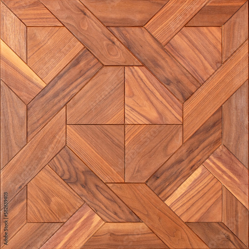 Beautiful binding in a wooden geometric parquet pattern.