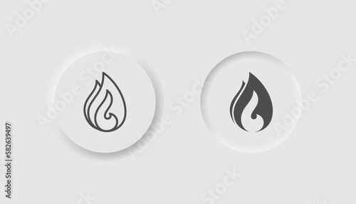 Fire icon in neumorphism style. Icons for business, white UI, UX. Flame symbol. Natural light, firepalce, flammable. Neumorphic style. Vector illustration.