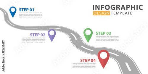 Infographic design template. Timeline concept with 4 options or steps template. Roadmap diagram with planning topics, annual, report, presentation. layout, Vector illustration.