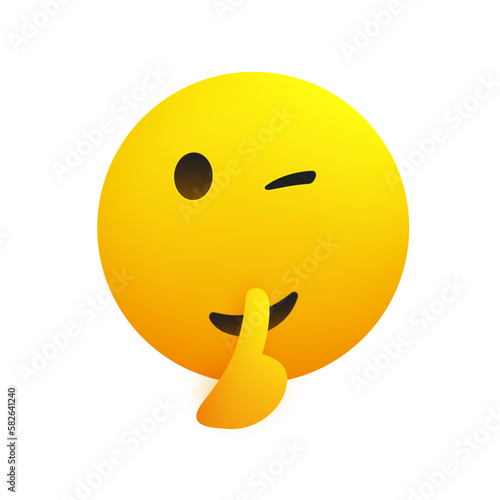 Keep Quiet! - Shushing, Winking, Cheeky Emoji Gesturing, Asking for Be Quiet,Showing Make Silence Sign - Simple Emoticon for Instant Messaging Isolated on White Background - Vector Design Illustration