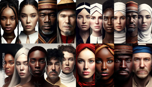 A group of diverse people from various cultural backgrounds. Diversity and multiculturalism. Generative AI.