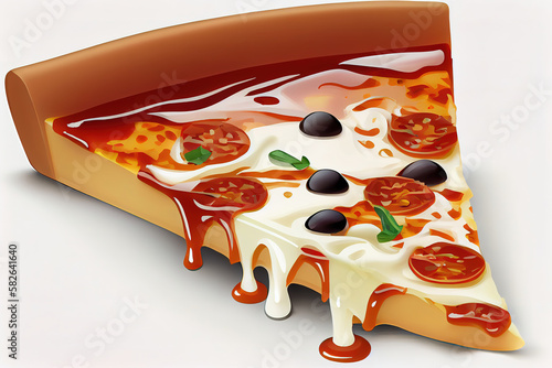 Pizzapepperoni pizza slice melted mozzarella cheese. Generative Ai photo