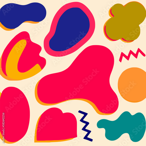 Abstract geometric shapes set. Abstract blotch shape. Pastel color doodle bundle for fashion design, summer season or natural concept. Liquid shape elements. Set of modern graphic elements