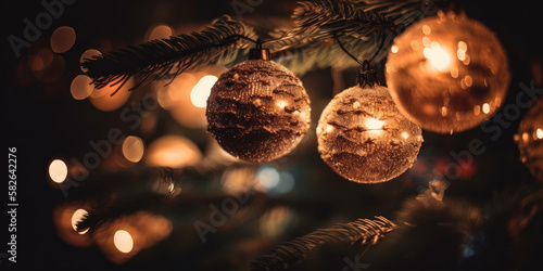 Wallpaper Mural Beautiful Christmas tree with rose gold ornament decorations, lights, sparkling, glowing. Generative AI Torontodigital.ca