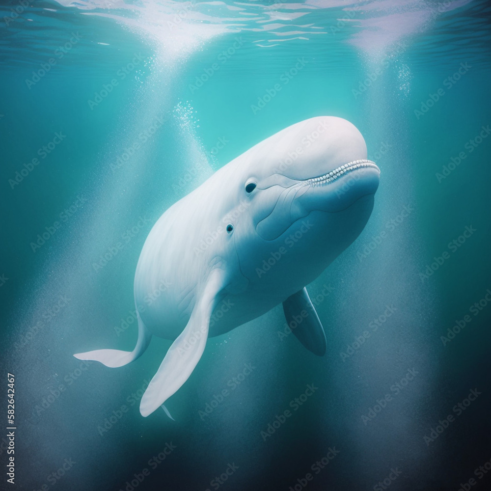 Fototapeta premium Beluga whale under the ocean. Generative AI.