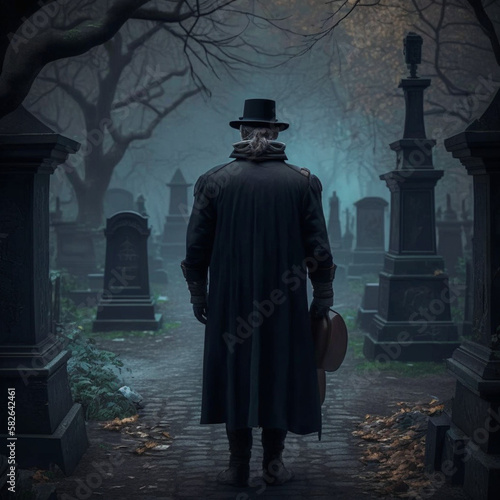 Undertaker in a cemetery. Generative AI.