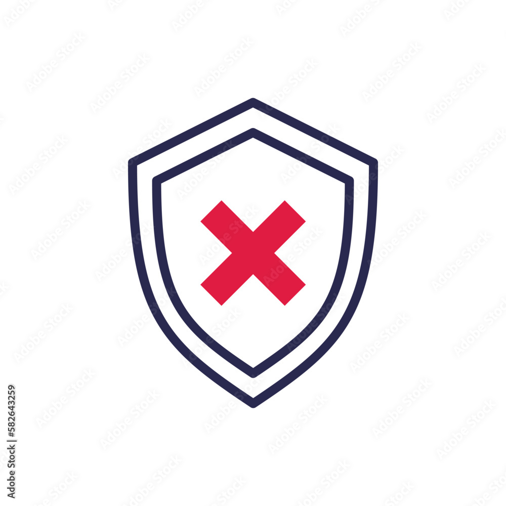 Security disabled thin line icon. Shield with cross mark. Vector illustration. Security disabled thin line icon. Shield with cross mark. Vector illustration.