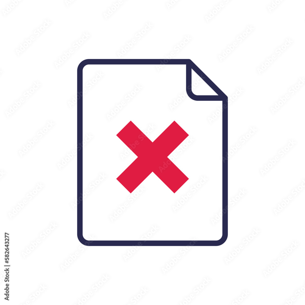 Document rejected: sheet with cross mark. Thin line icon. Modern vector illustration. Document rejected: sheet with cross mark. Thin line icon. Modern vector illustration.