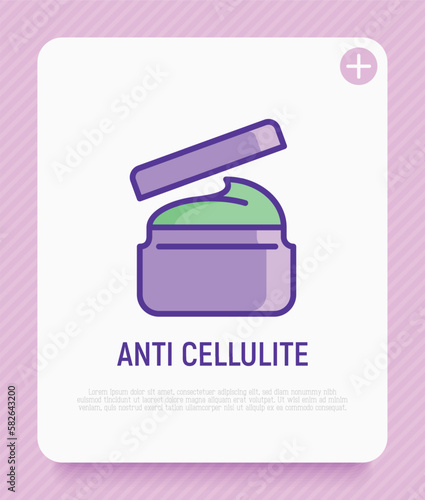 Spa treatment: body scrub, body cream thin line icon. Anti cellulite treatment. Modern vector illustration for beauty shop.