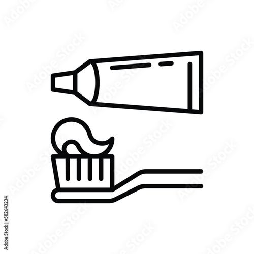 Dental hygiene thin line icon: toothpaste and toothbrush. Vector illustration.