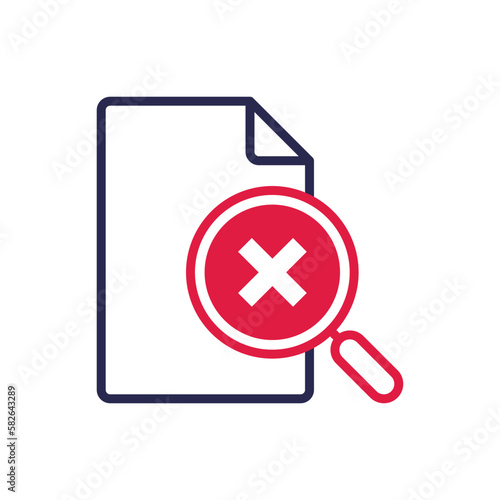 Audit rejected thin line icon: document and magnifier with cross mark. Incorrect document. Modern vector illustration.