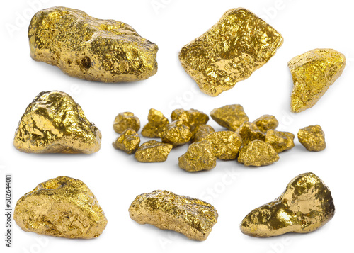 Set with gold nuggets on white background
