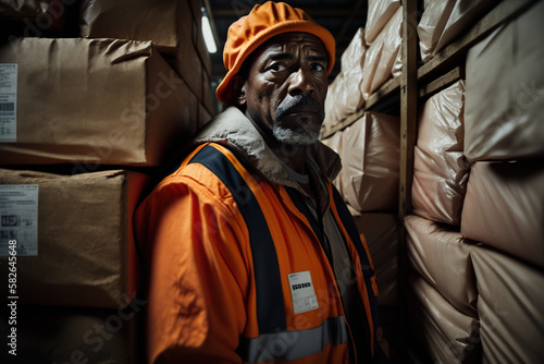 African-american man working in parcel management factory. generate by ai