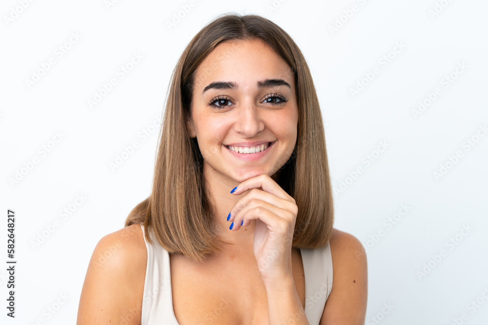 Young pretty brunette woman isolated on white background Young pretty brunette woman isolated on white background