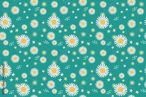 Spring summer hand drawing daisy flower seamless pattern vector in white and blue. Simple flat modern drawing. Floral texture collection for textile and fashion design. Spring botanical print.