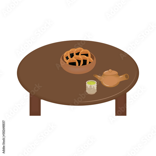 せんべいとお茶がのったちゃぶ台