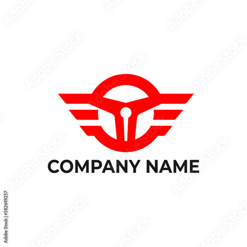 Steering wheel with wing vector icon. Car dealer vector logo design with isolated background.