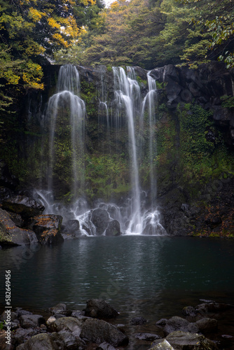 waterfall water flow and lake