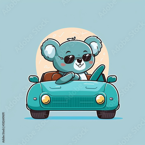 Koalas drive cars, cute animals, illustrations, premium vector art, flat cartoon designs. Suitable for advertising design, comics, cards, books, presentations, Generative AI photo