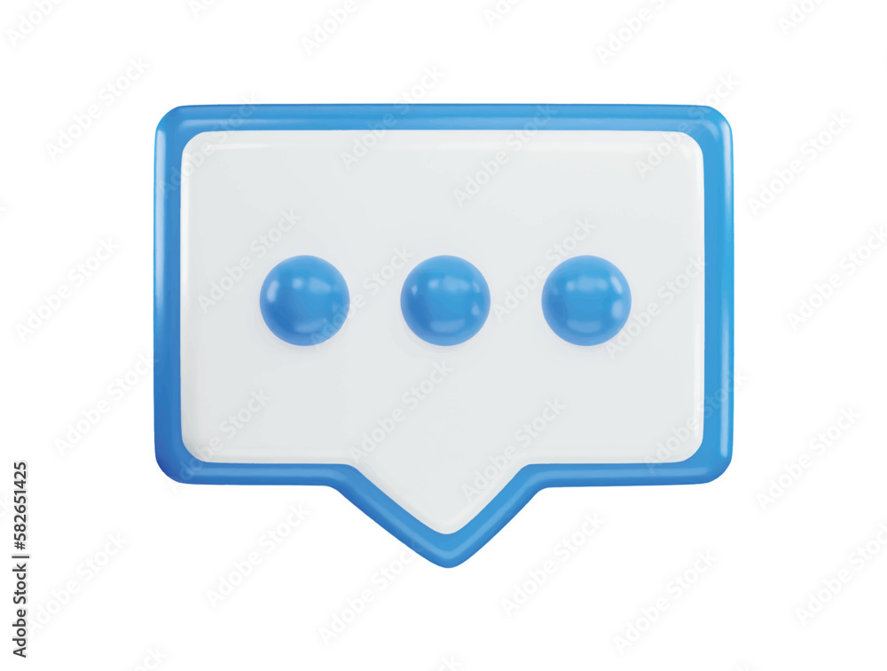 Blue and white chat bubble button with blue buttons on the top icon with 3d vector icon illustration Blue and white chat bubble button with blue buttons on the top icon with 3d vector icon illustration