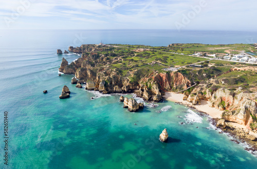 panoramic Ponta da Piedade, Spectacular natural coastline with rock formations, Lagos, Portugal	
