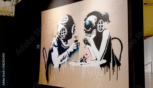 Tela Moscow, Russia August 23, 2022: Banksy Exhibition in Moscow