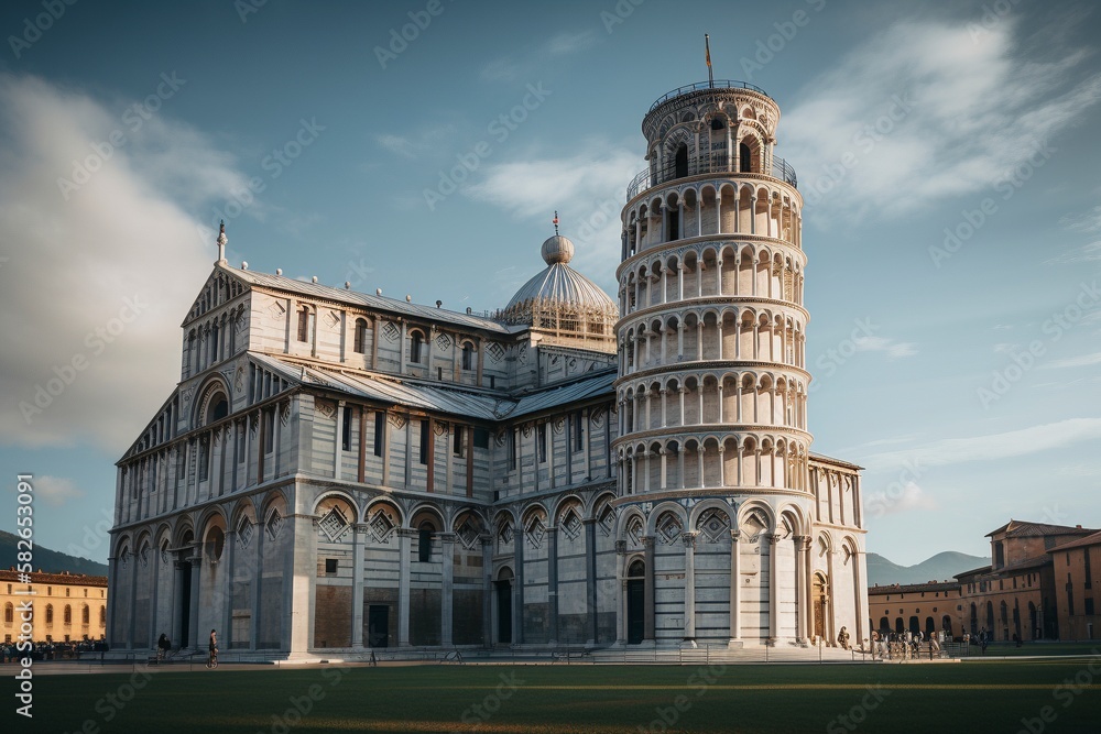 Leaning Tower of Pisa: Iconic Tilted Landmark in Piazza dei Miracoli, Generative AI