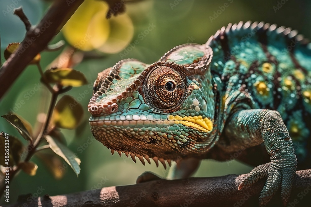 Obraz premium Jeweled Chameleon in Madagascar Rainforest, Generative Ai