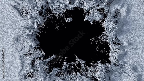 Snow blowing transition reveal on alpha background in 4K