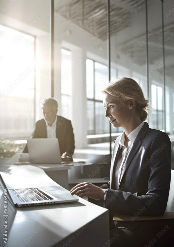 Business situation visualized in a bright office environment in a busy workplace Business situation visualized in a bright office environment in a busy workplace