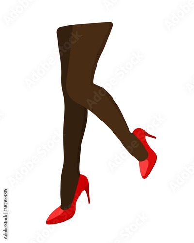 Beautiful slender woman's legs in fashionable stylish red high-heeled shoes. Flat style. 