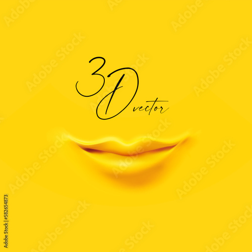 3D lips with soft smile on yellow background. Emotional face. Love, feelings and care.