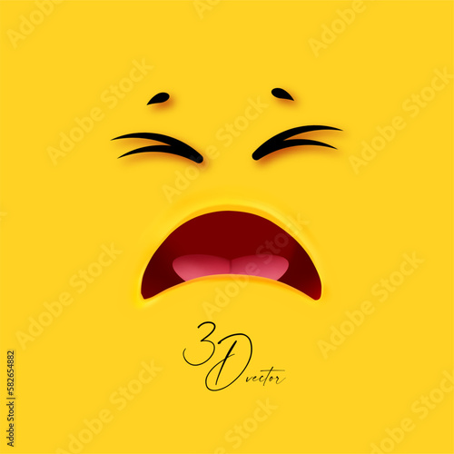 3D emational face on yellow background. Sadness, disaster and cry