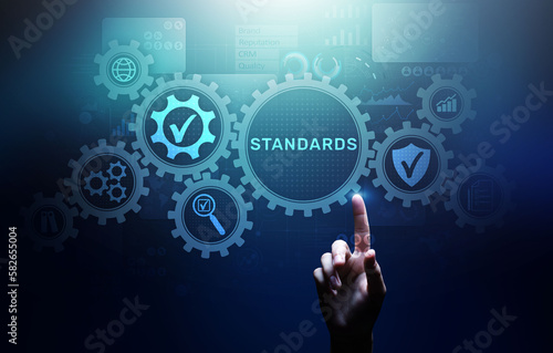 Standard. Quality control. ISO certification, assurance and guarantee. Internet business technology concept.