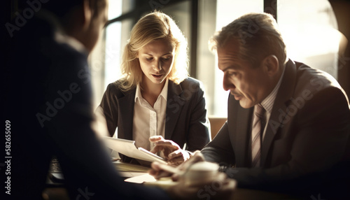 Business situation visualized in a bright office environment in a busy workplace
