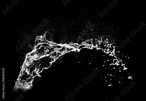 Pure Water splash isolated on black background. Royalty high-quality free stock photo image of overlays realistic Clear water splash, Hydro explosion, aqua dynamic motion element spray droplets © jang